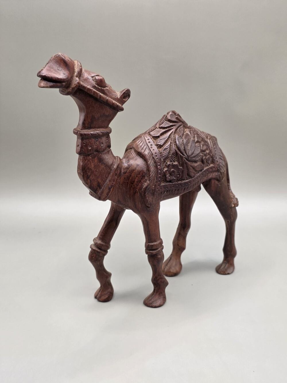 Vintage Hand Carved Wood Camel Figurine 8.5" Indian Rajasthan Boho Folk Art...